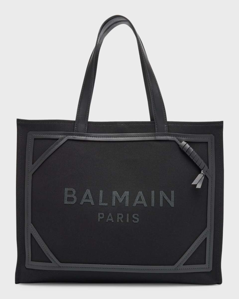 B Army Medium Shopper Tote Bag in Canvas with Leather Handles